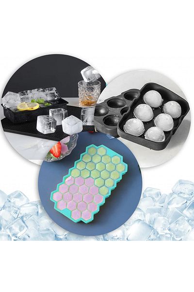 Jolly Set 3 tavi InJolly pentru cuburi de gheata, silicon, albastru/negru