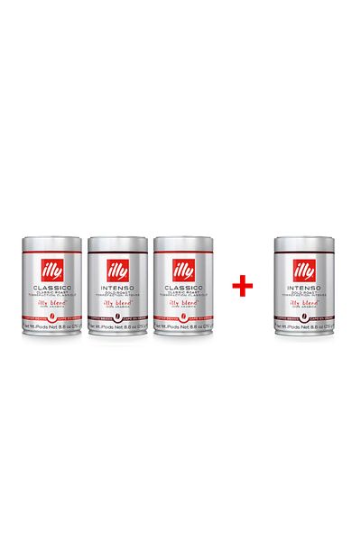 illy مجموعة 3+1: قهوة كاملة الحبة (250 جم) 4 علب