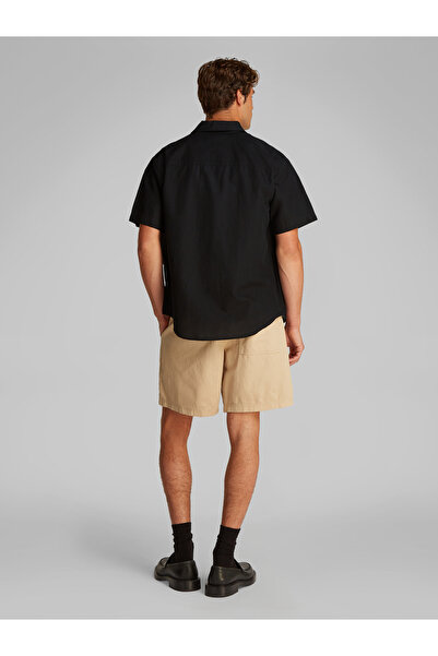 Calvin Klein Black Men Linen Cotton Short Sleeve Shirt