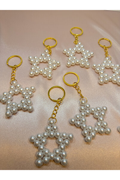 MydesignsK G Pearl Star Keychain / 10 Gold Ring Keychains
