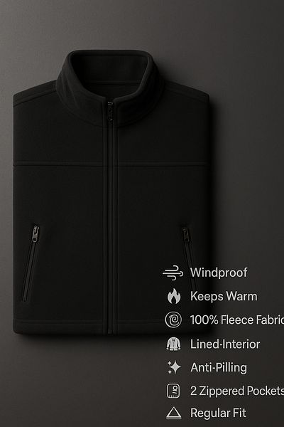 KaeLaurean Women's Black Fleece Vest Zippered 2 Pockets Inner Lined Cold Proof Stand Collar