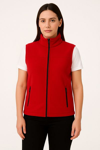 KaeLaurean Women's Red Fleece Vest Zippered 2 Pockets Inner Lined Cold Proof Stand Collar