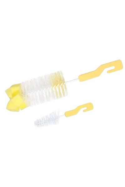Primo Plus 2-piece Feeding Bottle Cleaning Brush Set With BPA-free and PP Food, Yellow/White