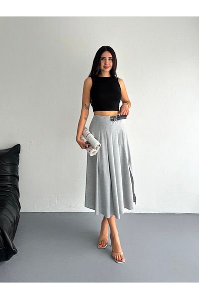 DeChival Skirt-Fold Long Skirt with Buckle and Slit /Max Long Skirt