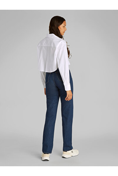 Calvin Klein Calvin Klein Bright White Women Woven Label Cropped Long Sleeve Shirt