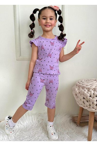 LİLLYPİCCA Girl's Heart Bow Ribbed Stretchy Capri Suit
