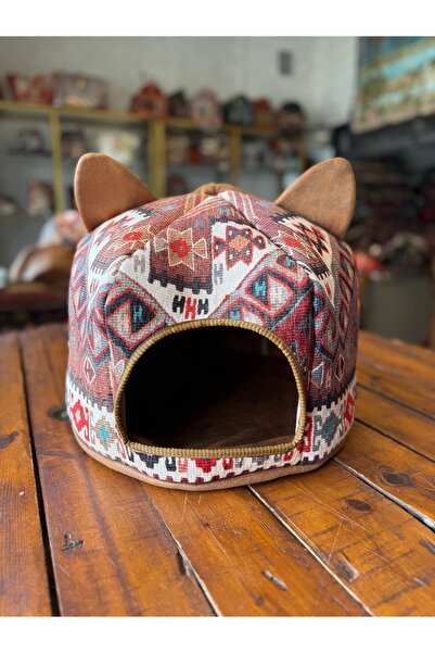 KİLİM DESENLİ KUMAŞ KEDİ EVİ 39x39x30cm