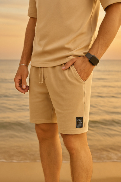 Pobudo Beige Oversize Crepe Shorts Set