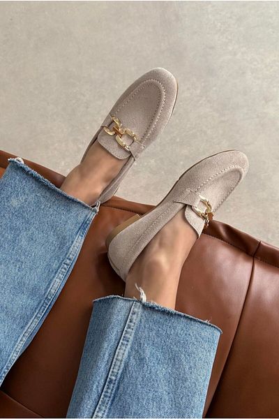 wolk shoes Women's Cozy Tofu, Beige Motif and Detail Suede Ballerinas