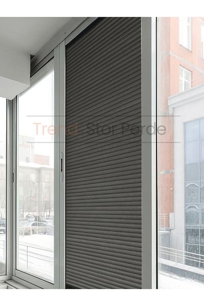 TREND STOR PERDE Anthracite Honeycomb Pleat 100% Heat and Light Proof Folding Glass Balcony Curtain - Living Room Curtain-005