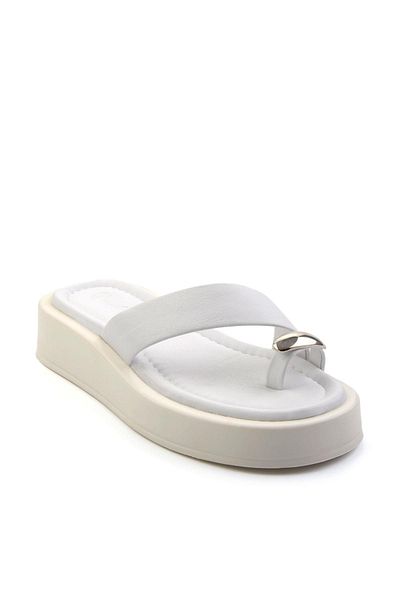 Bambi White Lame Leather Women's Slippers K 04826600003