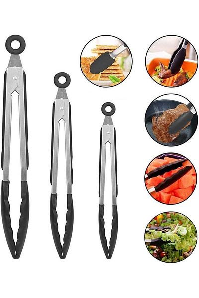 Smithcraft set de 3 clești de bucătărie, oțel inoxidabil/silicon, argintiu/negru