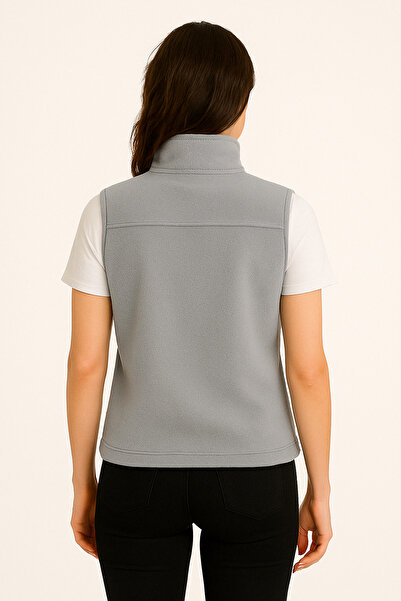 KaeLaurean Women's Gray Fleece Vest Zippered 2 Pockets Inner Lined Cold Proof Stand Collar