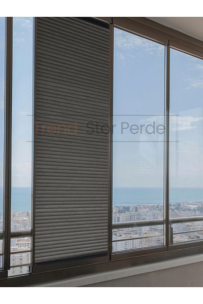 TREND STOR PERDE Anthracite Honeycomb Pleat 100% Heat and Light Proof Folding Glass Balcony Curtain - Living Room Curtain-005