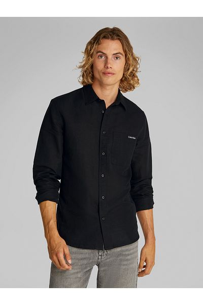 Calvin Klein Calvin Klein Black Men Linen Cotton Long Sleeve Shirt