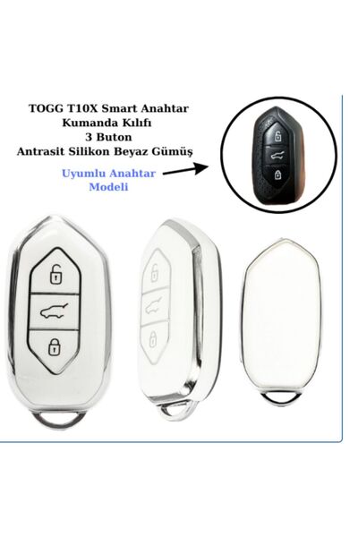 ŞENYILDIZ AKSESUAR حافظة حماية متوافقة مع مفتاح Togg T10x باللون الأبيض / الفضي، يرجى إعادة مفتاح Teyit