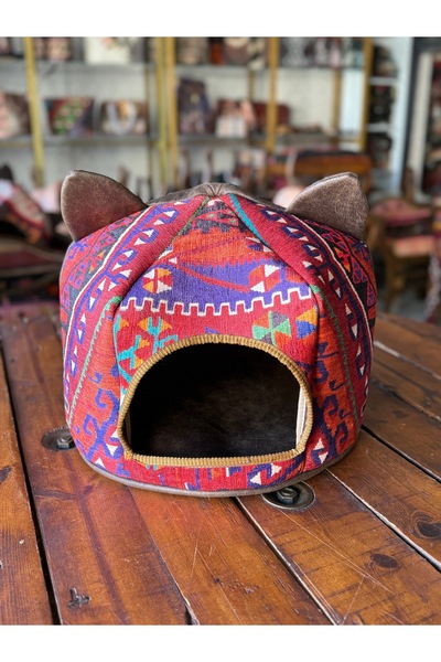KİLİM DESENLİ KUMAŞ KEDİ EVİ 39x39x30cm