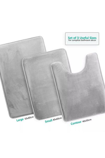 BEĞENDİ HOME 3-Piece Bath Mat Set Toilet Seat Plush Soft Washable Anthracite (50X80-40X60-40X50)