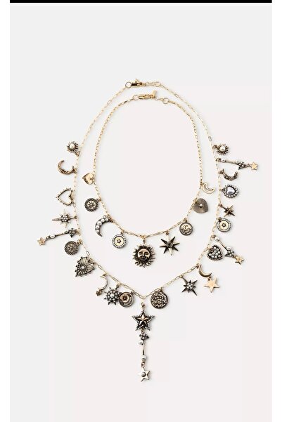 YENGEÇ Charmlı Marka Model Gold İkili Kolye