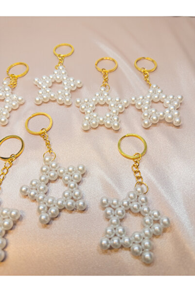 MydesignsK G Pearl Star Keychain / 10 Gold Ring Keychains
