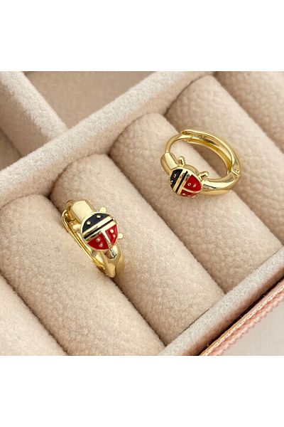 Kyver Girl's Earrings Ladybug Earrings 14 Carat Gold