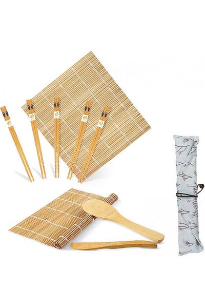 Killow Set Of 10 Sushi Accessories, Bamboo, Natural