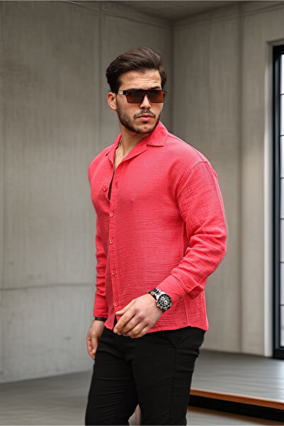 Valiberta Apache Collar Oversize Muslin Fabric Shirt - Red