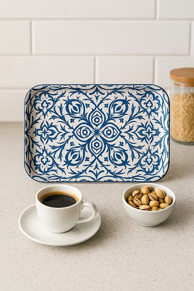 Arma House Ottoman Motif Ceramic Patterned Modern Ramadan Decorative Tray 25 cm