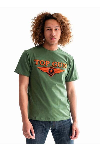 TOP GUN Men's Embroidered Logo T-Shirt Pilot Style Cotton Tee Aviation-Inspired Short Sleeve Shirt