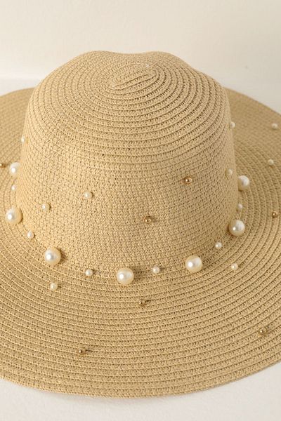 Moka Shopin Mokashop Pearled Straw - Beige Women's Hat