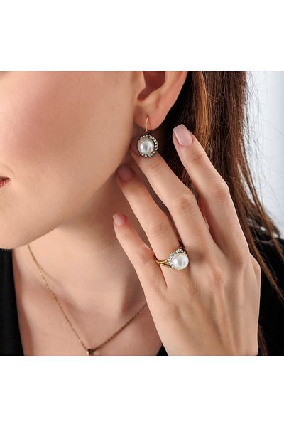 Atelier LEO Handmade Jewellery Pearl Elegance Earring Necklace Set Copper Hand Made Crystal Stone No Tarnishing Women's Jewelry Set