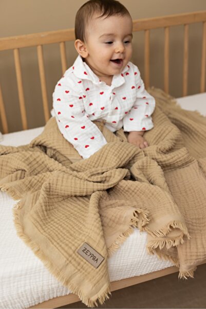 ZEYPBA Latte Muslin Baby and Kids Blanket - 100% Cotton, 4 Layers, 110X110Cm