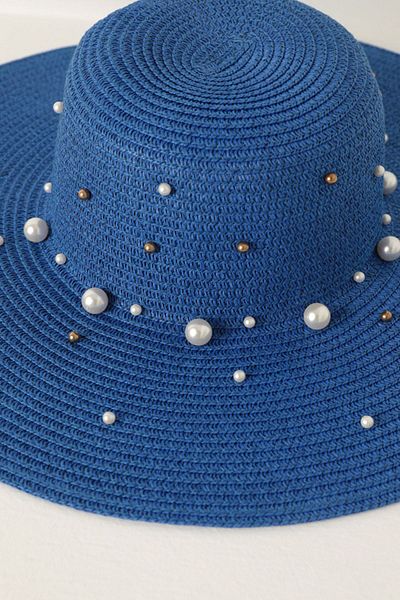 Moka Shopin Mokashopin Pearl Straw Women's Hat-Sax