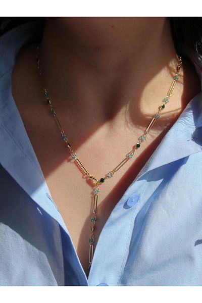 Reorah Collection Authentic Blue Green Y Necklace