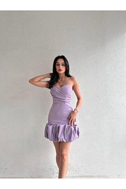 MİSSCİXFASHİON Kadın Abiye Etek Ucu Fırfır Detaylı İnce Askılı Mini Abiye & M...
