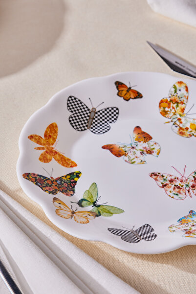 Karaca Kelebek Yeni 6 Kişilik Beyaz Opal Cam Pasta Seti 18 Cm