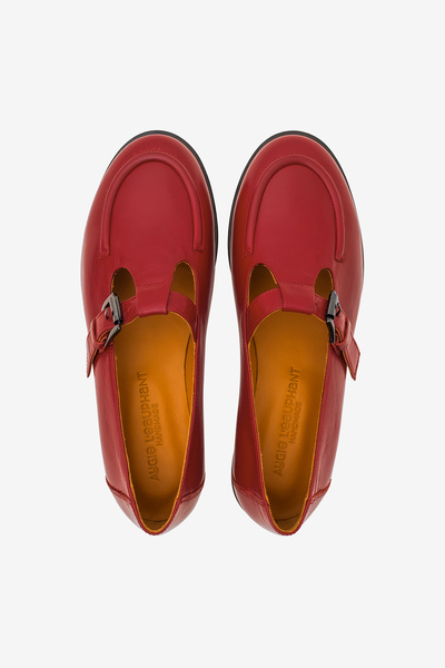 Augie Leauphant Koyu Kırmızı Hakiki Kırma Dana Deri T-Babet