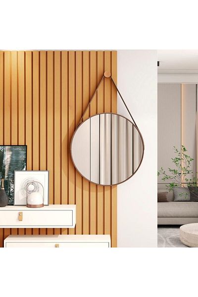 JB Moviecs Round Mirror for Living Room and Home with Leather Stand 60cm
