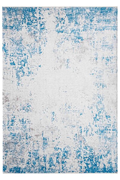 Serente Home Covor de salon lavabil cu model abstract, anti-alunecare, chenille, alb, albastru, crem, 4144