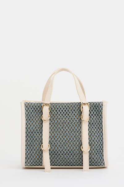 Madamra Beige Women's Braided Mini Hand and Shoulder Bag