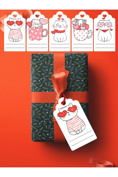 Hiras Dizayn 40Pcs 5X9Cm with Cat Hole Shake Sticker Thank You Card Valentine's Day Heart Clothing Packing Card