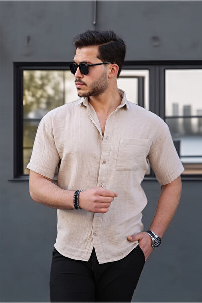 Valiberta Müslin Kumaş Tek Cepli Gömlek- Açık Bej