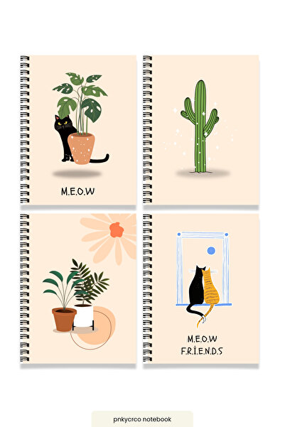 pnkycrco Spiralli 4 Adet A5 Boho Not Defteri | 80 Yaprak 160 Sayfa Çizgisiz D...