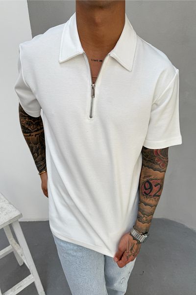 MADZEYMODA Ανδρικό μπλουζάκι με φερμουάρ Polo λαιμόκοψη άνετο KE-7010
