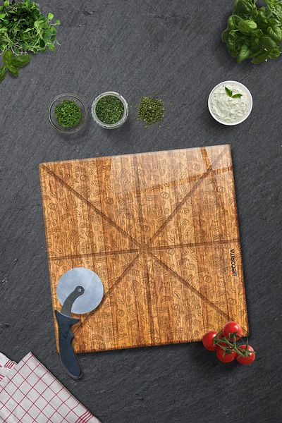 Decorita Pizza Cut Channel Square Presentation Glass |   Wooden Patterned |   36cm X 36cm