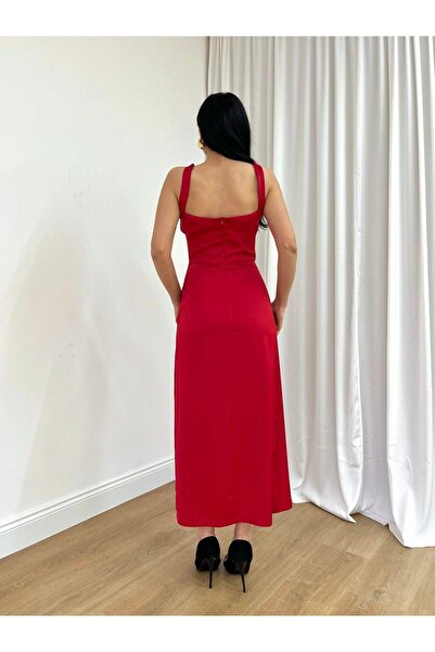 MİSSCİXFASHİON Abiye Kadın Kalın Askılı Drapeli Derin Göğüs Çapraz Bacak Dekoteli Saten Elbise – Abiye ve Mezuniyet