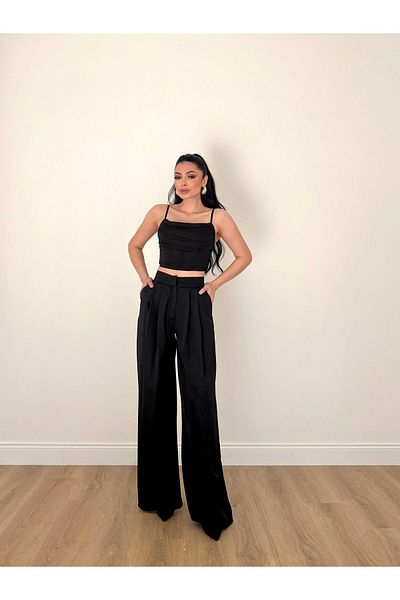 MİSSCİXFASHİON Γυναικείο βραδινό φόρεμα με σχοινί λουράκι πλάτη Χαμηλό μπουστάκι με πλισέ παντελόνι με φαρδύ πόδι Κοστούμι βραδινό φόρεμα Graduation