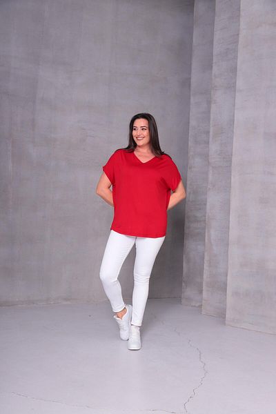 Ebsumu Women's Large Size Back Ring Detail Comfortable Combed Cotton Red Blouse