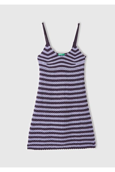 United Colors of Benetton Women's Mix Cotton Blend All over Print V-Neck Sling Dress