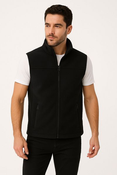 KaeLaurean Men's Black Fleece Vest Zippered 2 Pockets Inner Lined Cold Proof Stand Collar